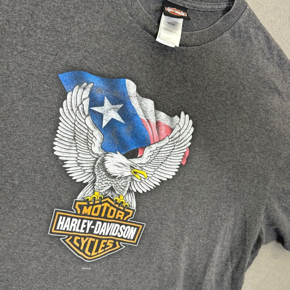 Victoria Harley-Davidson Shirt Men 2XL Gray Texas Eagle Flag Motorcycle Graphic